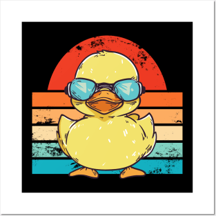 Cool Retro Yellow Duck in Sunglasses 70s 80s Funny Duck Posters and Art